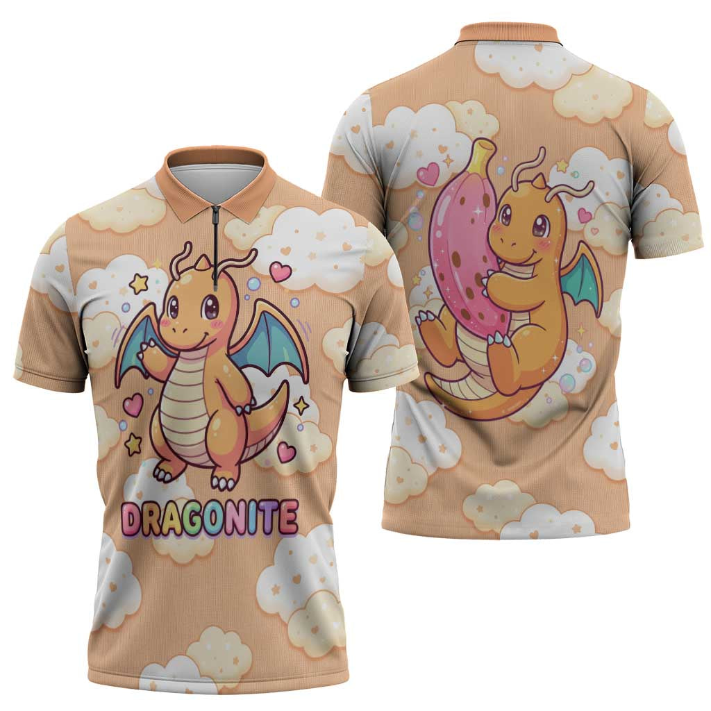 Dragonite Zipper Polo Shirt Whimsical Pastel Cloud Art