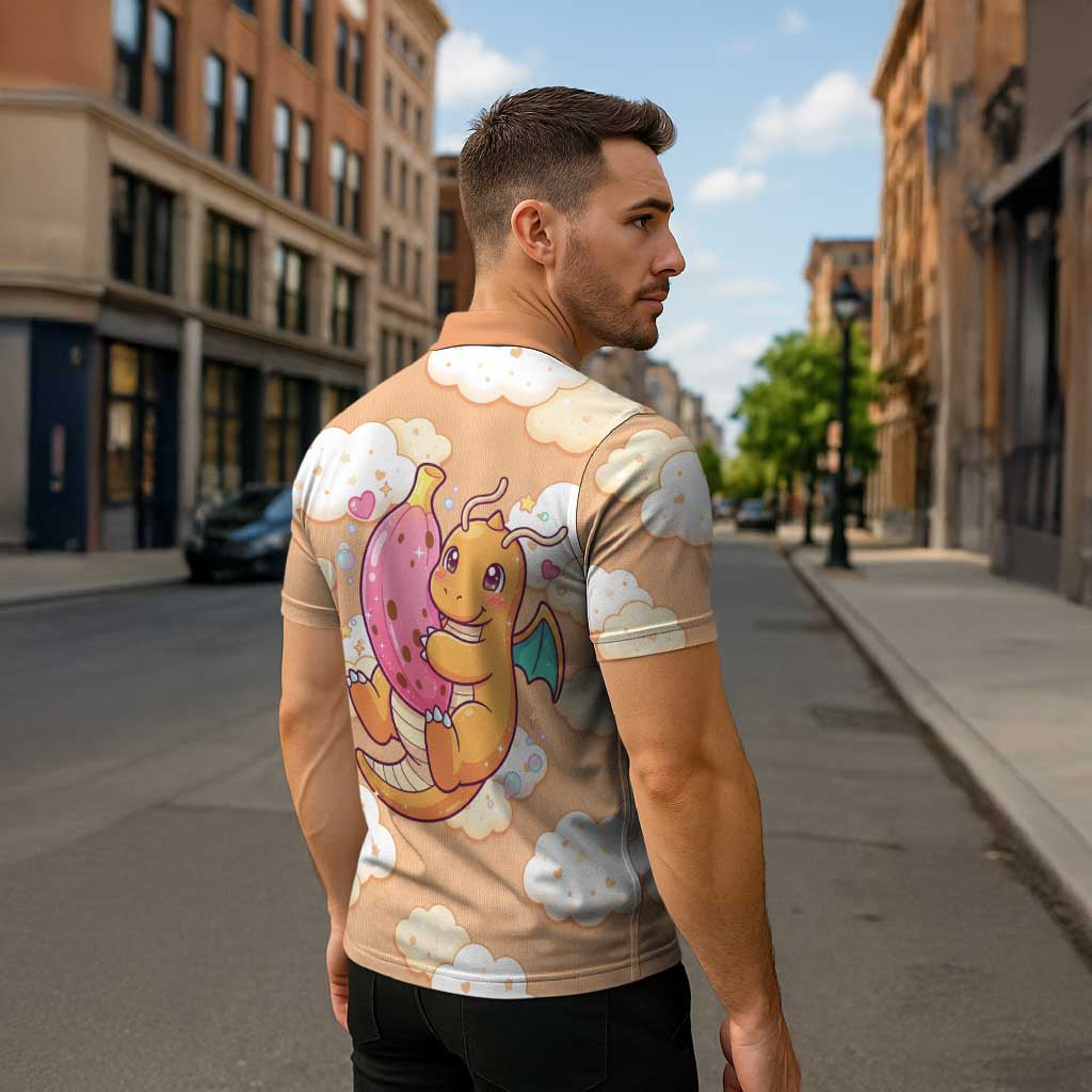 Dragonite Zipper Polo Shirt Whimsical Pastel Cloud Art
