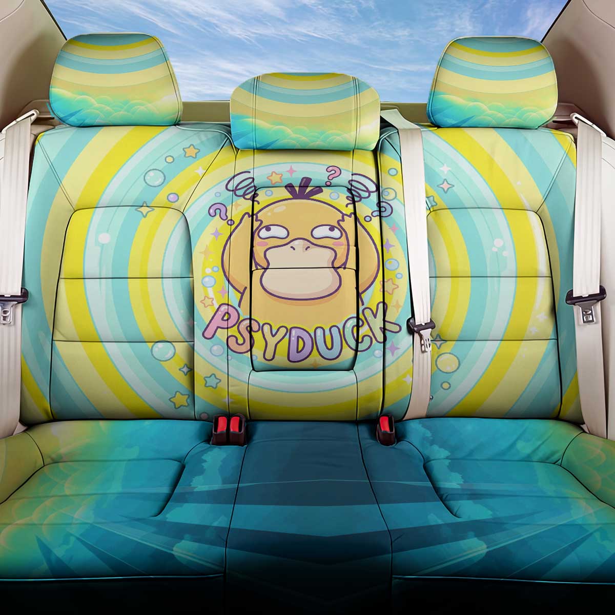 Psyduck Back Car Seat Cover Vibrant Kawaii Splash Art