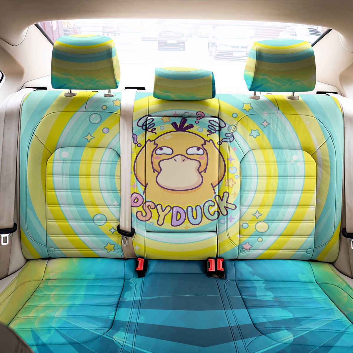 Psyduck Back Car Seat Cover Vibrant Kawaii Splash Art