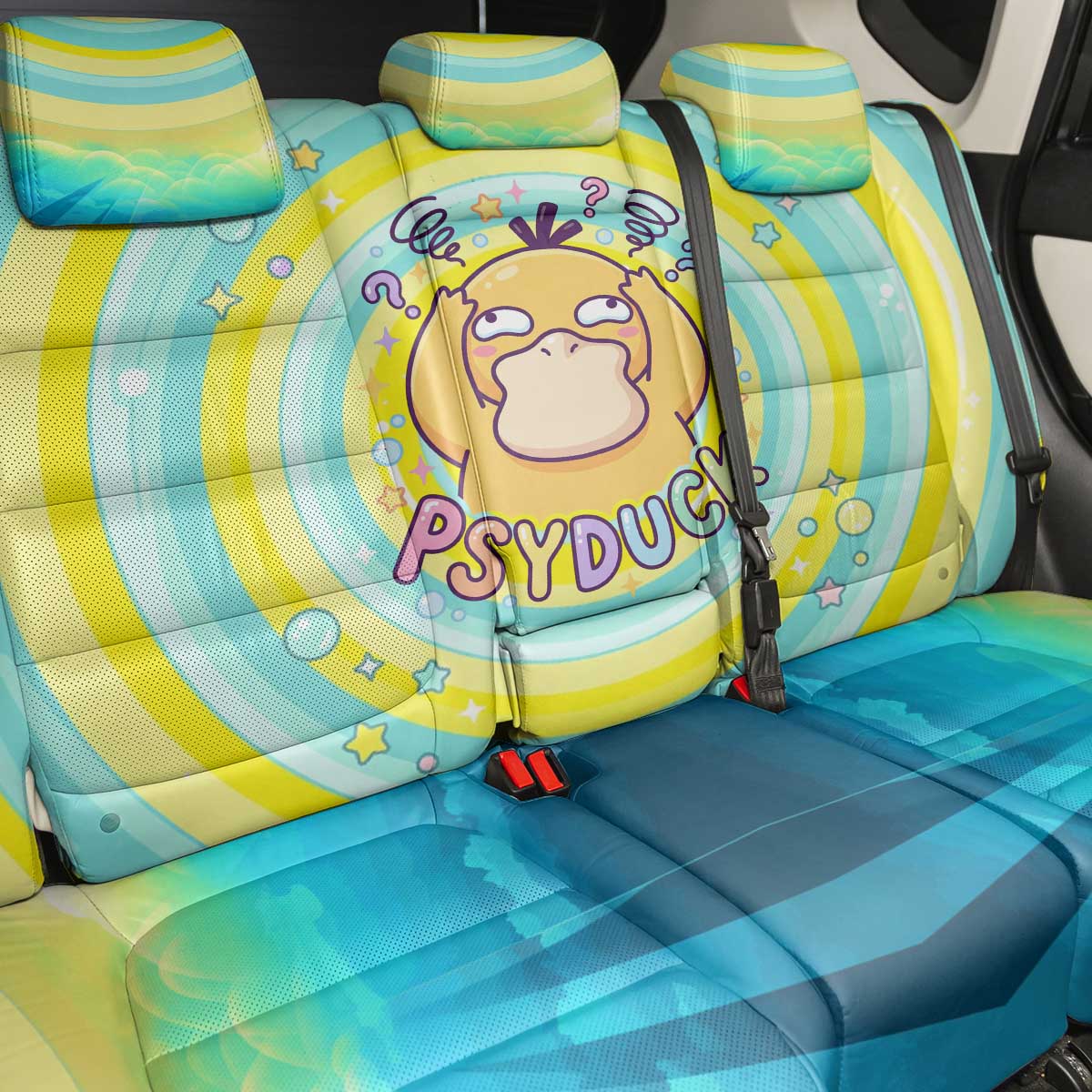 Psyduck Back Car Seat Cover Vibrant Kawaii Splash Art