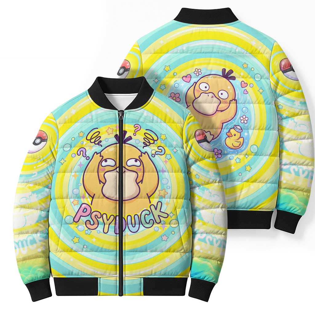 Psyduck Bomber Puffer Jacket Vibrant Kawaii Splash Art