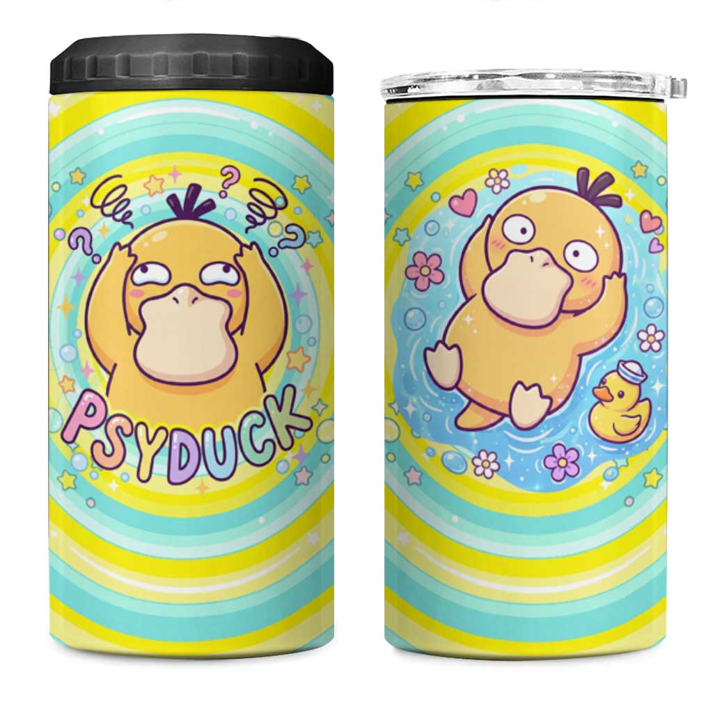 Psyduck 4 in 1 Can Cooler Tumbler Vibrant Kawaii Splash Art