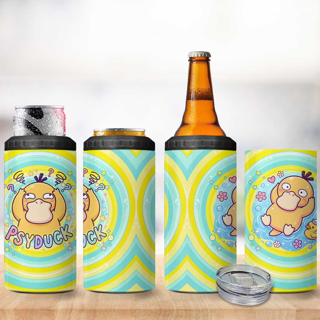 Psyduck 4 in 1 Can Cooler Tumbler Vibrant Kawaii Splash Art