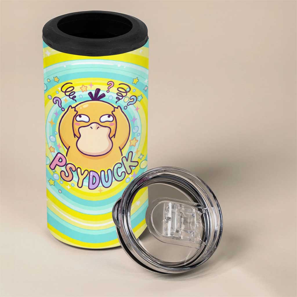 Psyduck 4 in 1 Can Cooler Tumbler Vibrant Kawaii Splash Art