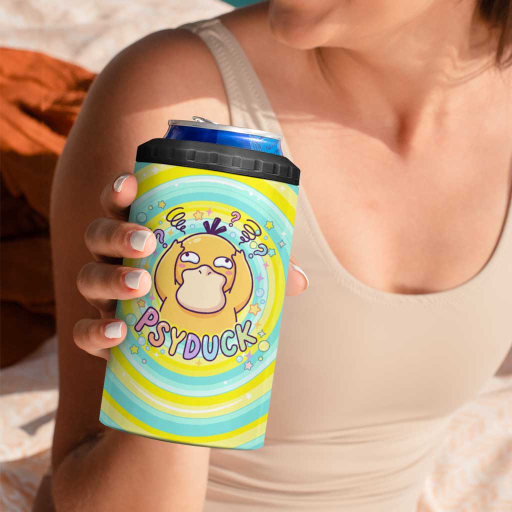 Psyduck 4 in 1 Can Cooler Tumbler Vibrant Kawaii Splash Art