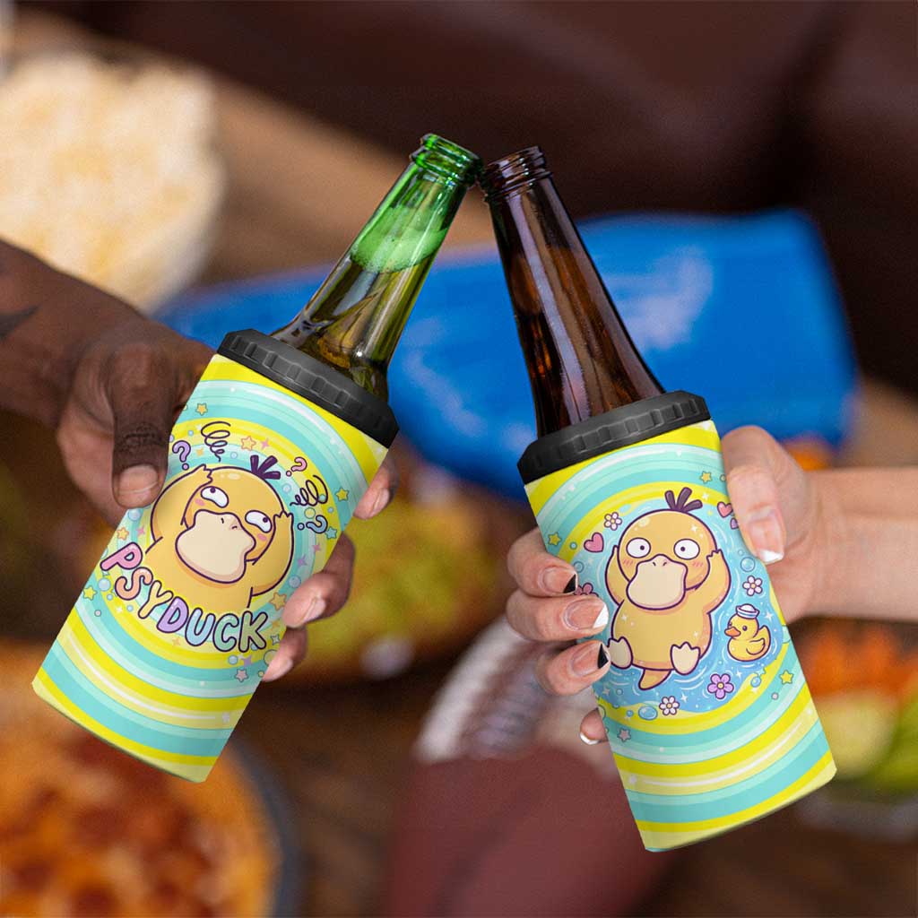 Psyduck 4 in 1 Can Cooler Tumbler Vibrant Kawaii Splash Art