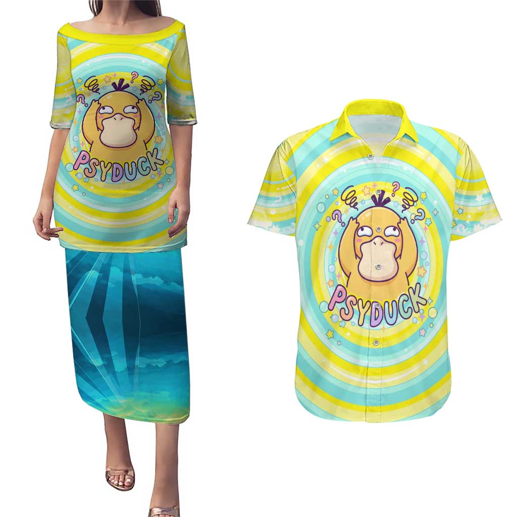 Psyduck Couples Matching Puletasi and Hawaiian Shirt Vibrant Kawaii Splash Art