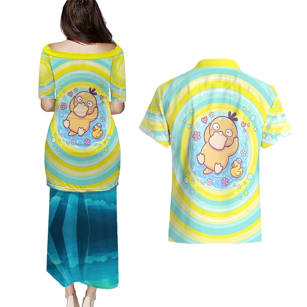 Psyduck Couples Matching Puletasi and Hawaiian Shirt Vibrant Kawaii Splash Art