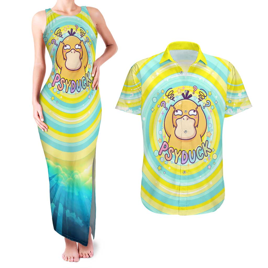 Psyduck Couples Matching Tank Maxi Dress and Hawaiian Shirt Vibrant Kawaii Splash Art