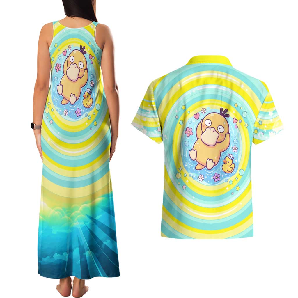 Psyduck Couples Matching Tank Maxi Dress and Hawaiian Shirt Vibrant Kawaii Splash Art