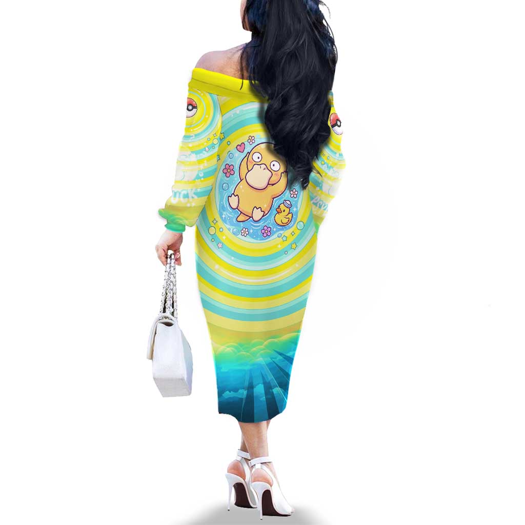 Psyduck Family Matching Off The Shoulder Long Sleeve Dress and Hawaiian Shirt Vibrant Kawaii Splash Art