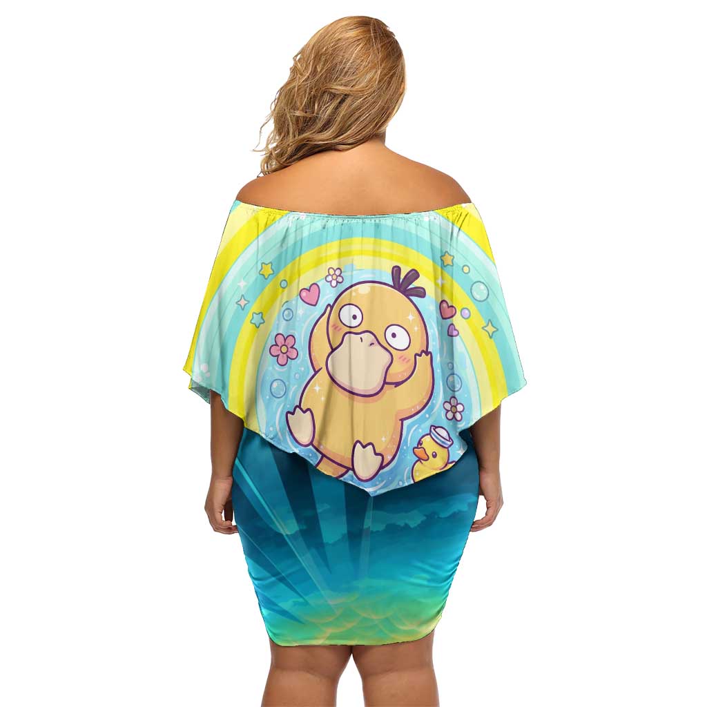 Psyduck Family Matching Off Shoulder Short Dress and Hawaiian Shirt Vibrant Kawaii Splash Art