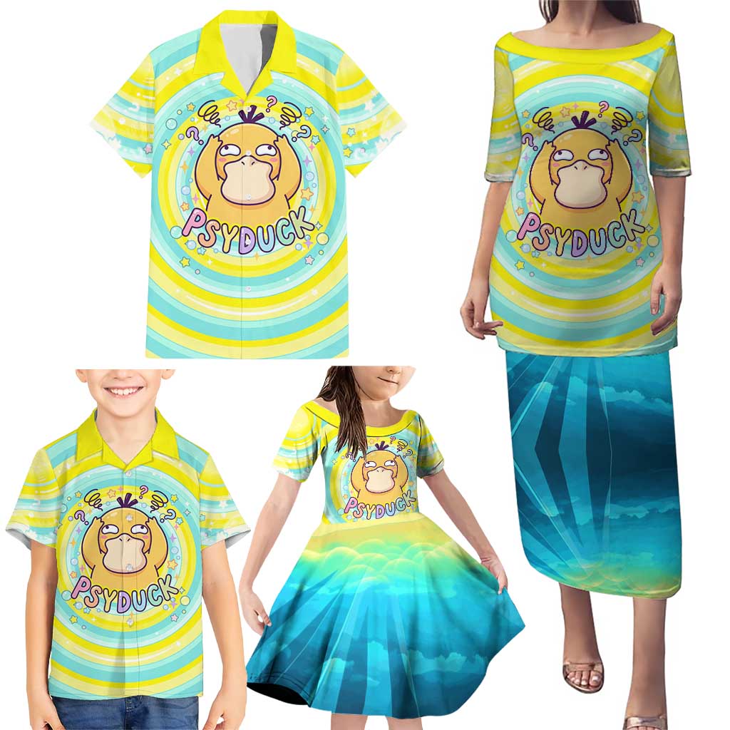 Psyduck Family Matching Puletasi and Hawaiian Shirt Vibrant Kawaii Splash Art