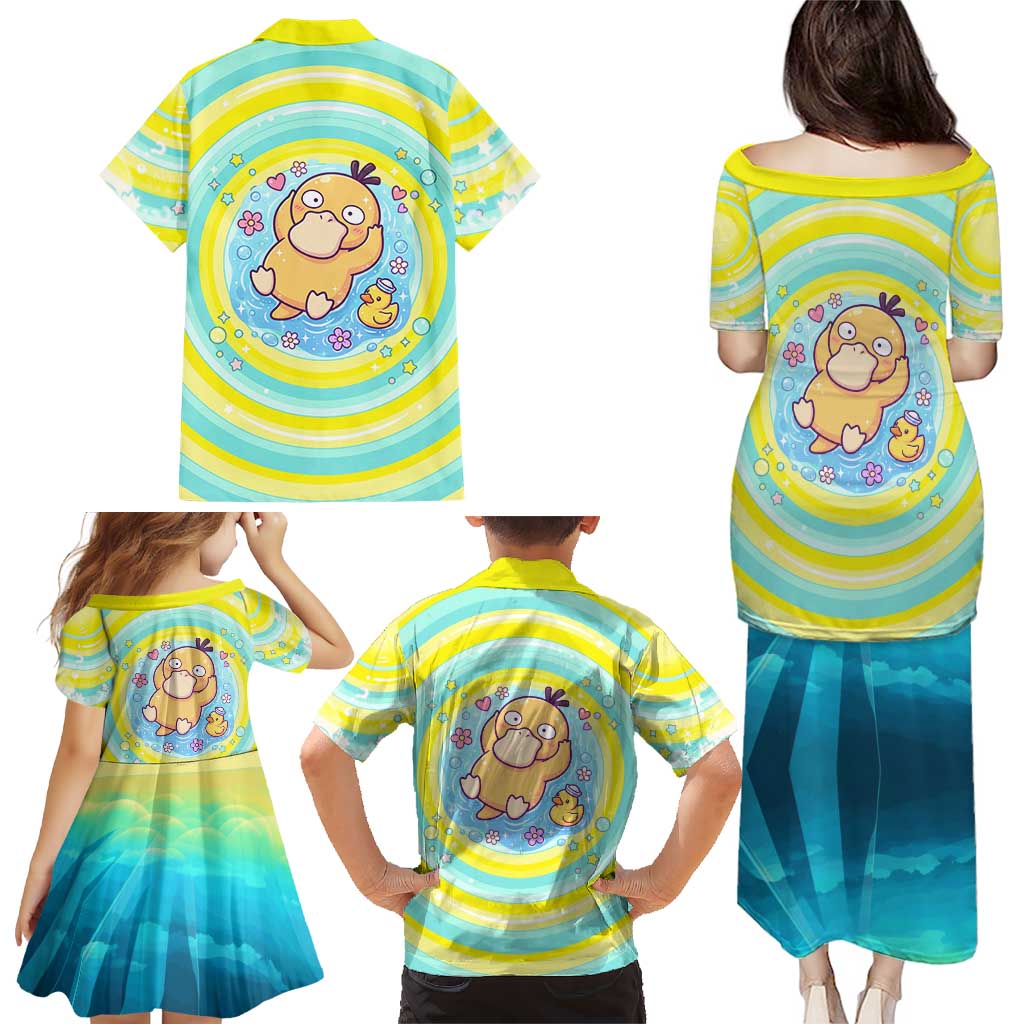 Psyduck Family Matching Puletasi and Hawaiian Shirt Vibrant Kawaii Splash Art