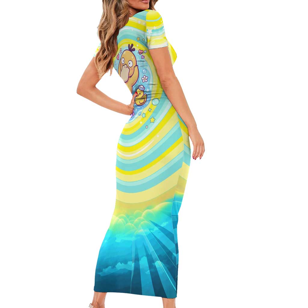 Psyduck Family Matching Short Sleeve Bodycon Dress and Hawaiian Shirt Vibrant Kawaii Splash Art