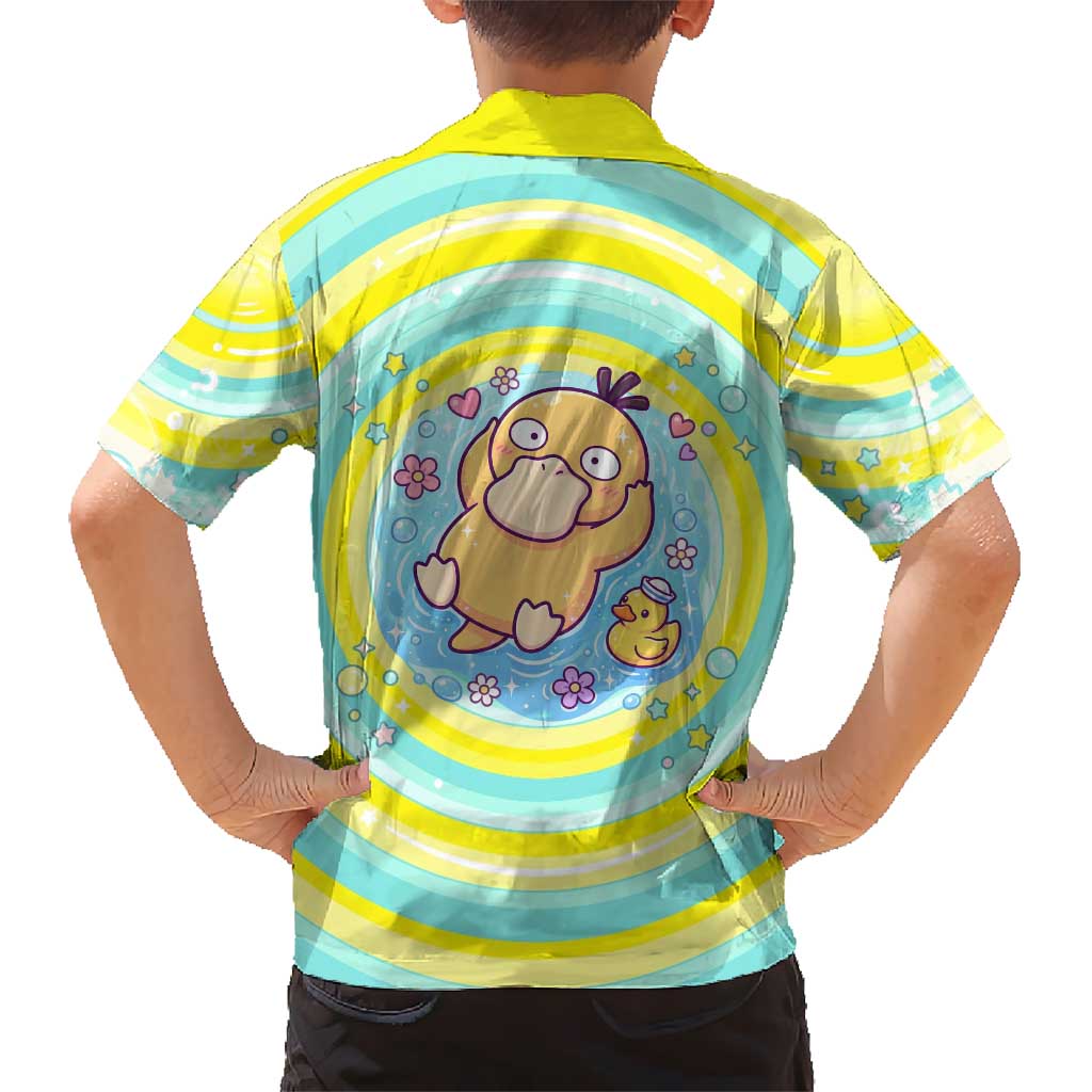 Psyduck Family Matching Summer Maxi Dress and Hawaiian Shirt Vibrant Kawaii Splash Art