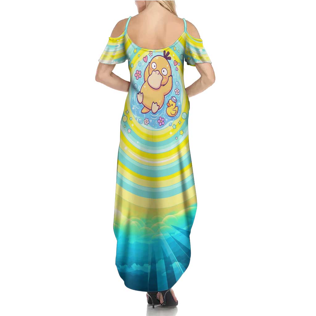 Psyduck Family Matching Summer Maxi Dress and Hawaiian Shirt Vibrant Kawaii Splash Art