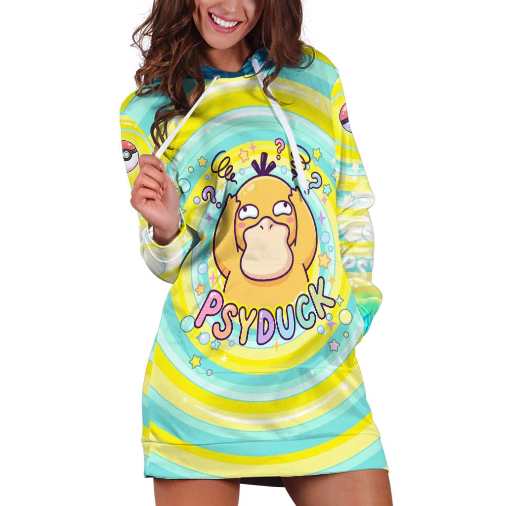 Psyduck Hoodie Dress Vibrant Kawaii Splash Art