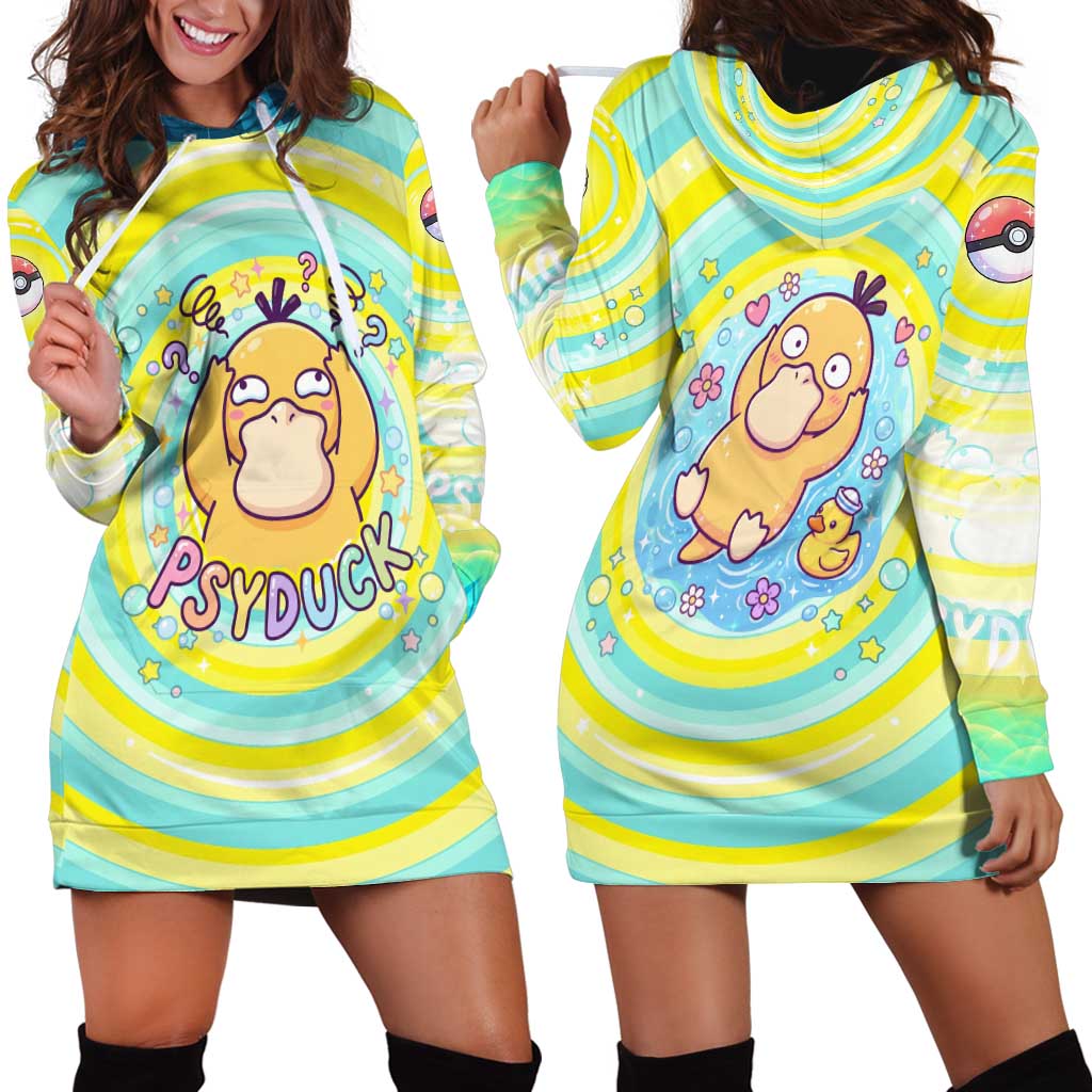 Psyduck Hoodie Dress Vibrant Kawaii Splash Art