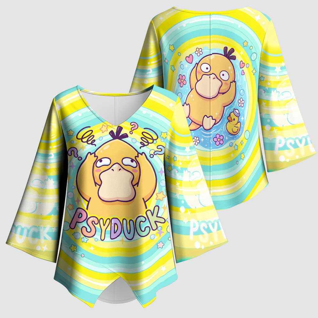 Psyduck Kimono Sleeve Blouse Vibrant Kawaii Splash Art