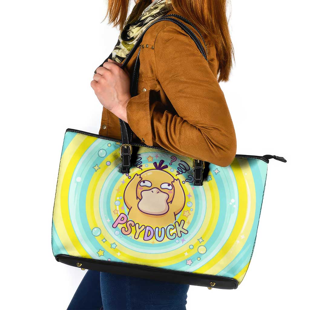 Psyduck Leather Tote Bag Vibrant Kawaii Splash Art