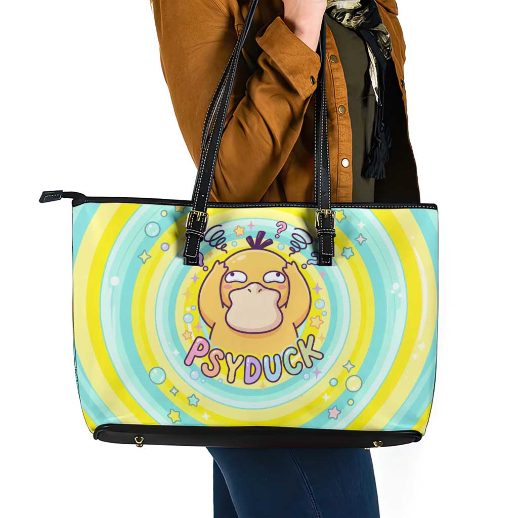 Psyduck Leather Tote Bag Vibrant Kawaii Splash Art