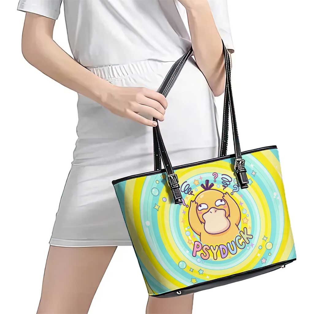 Psyduck Leather Tote Bag Vibrant Kawaii Splash Art