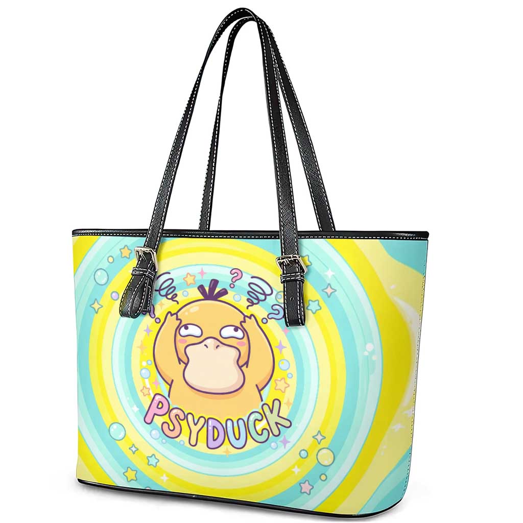 Psyduck Leather Tote Bag Vibrant Kawaii Splash Art