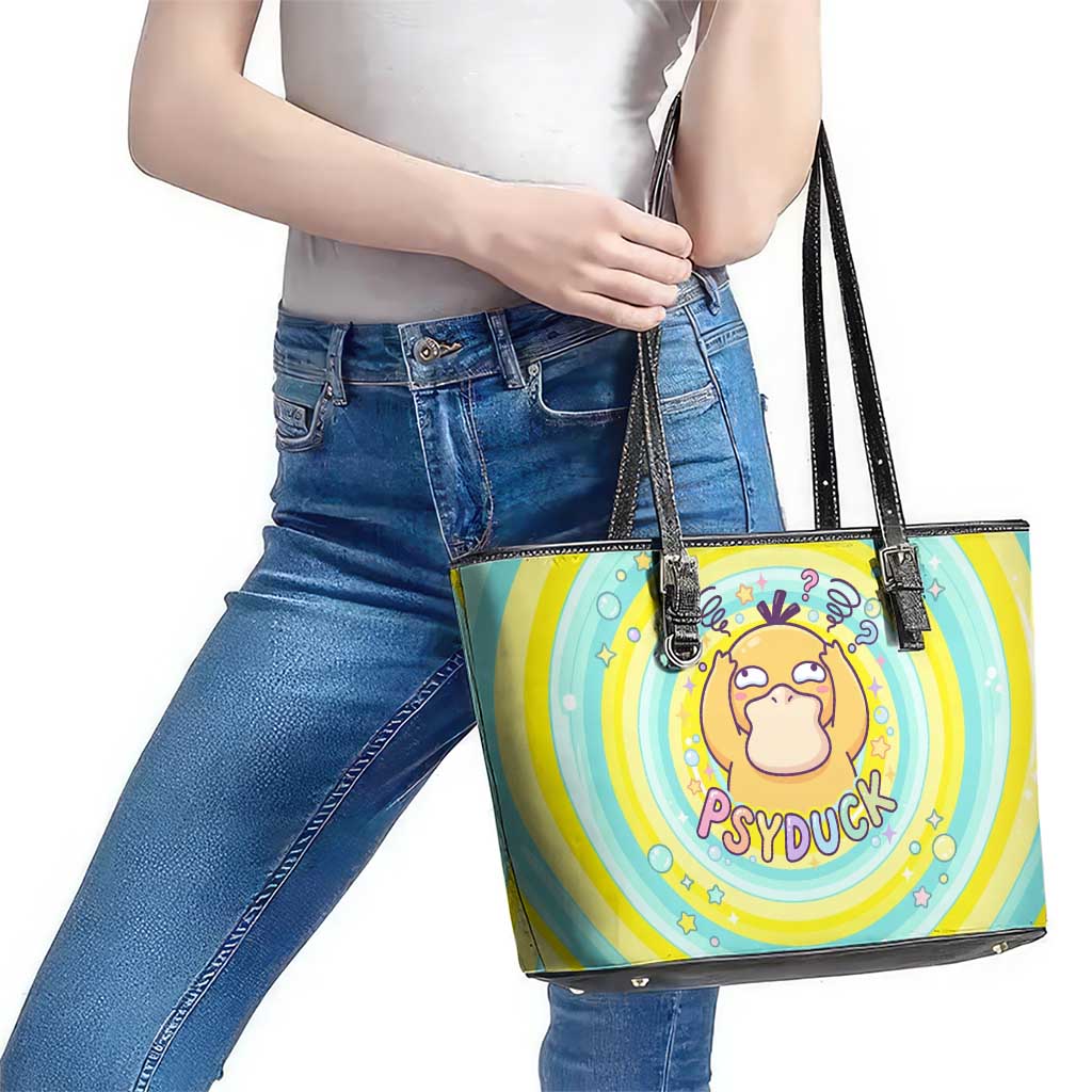 Psyduck Leather Tote Bag Vibrant Kawaii Splash Art