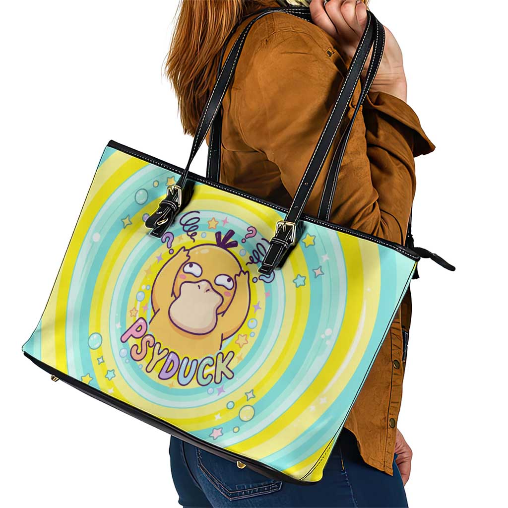 Psyduck Leather Tote Bag Vibrant Kawaii Splash Art