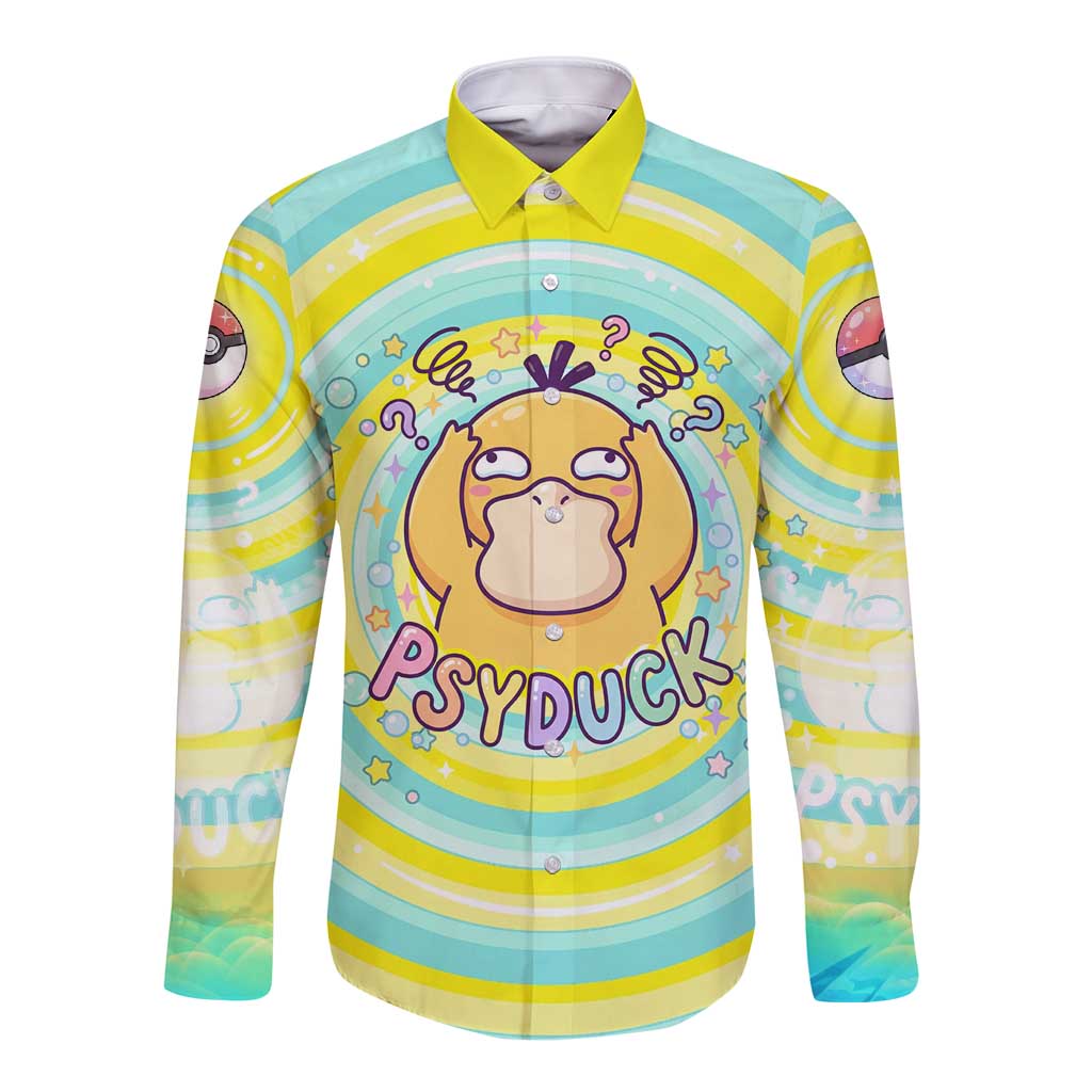 Psyduck Long Sleeve Button Shirt Vibrant Kawaii Splash Art