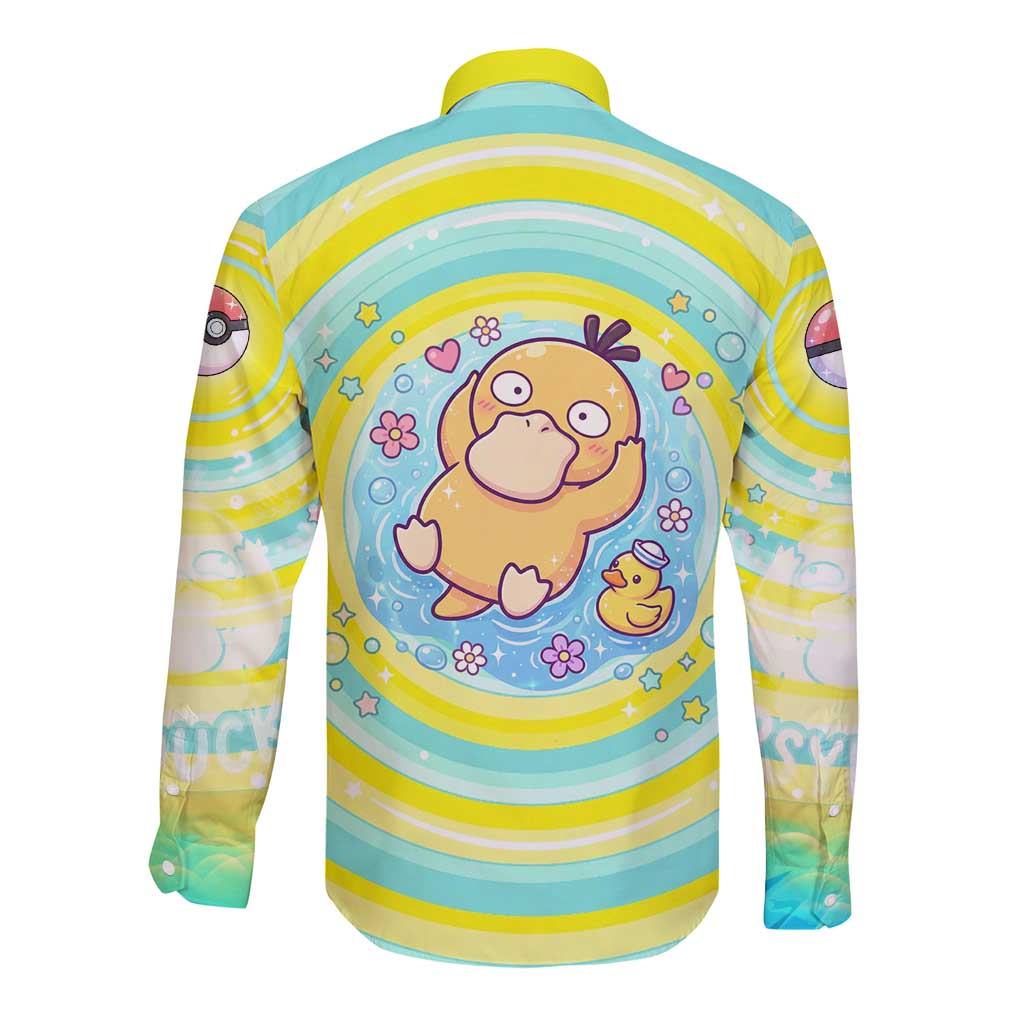 Psyduck Long Sleeve Button Shirt Vibrant Kawaii Splash Art