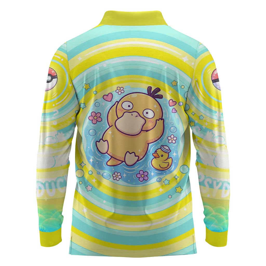 Psyduck Long Sleeve Polo Shirt Vibrant Kawaii Splash Art
