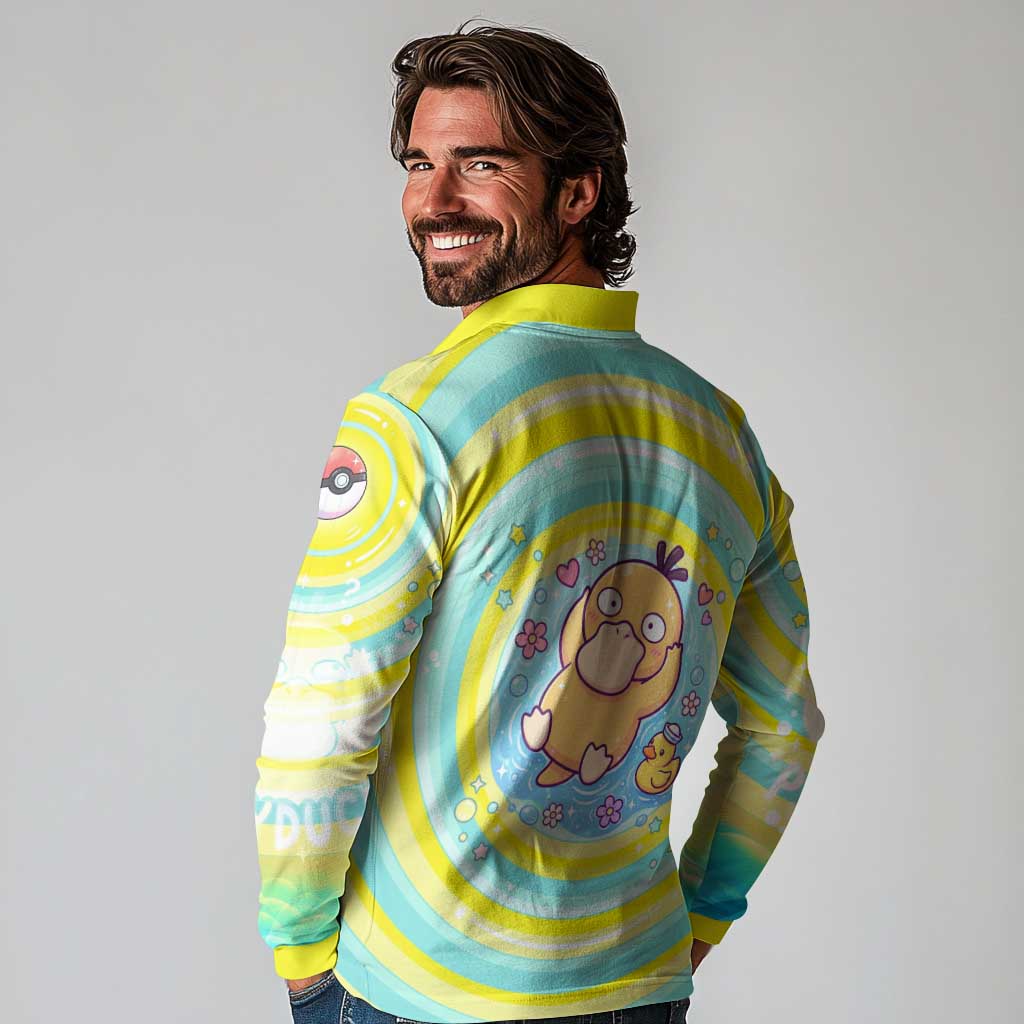 Psyduck Long Sleeve Polo Shirt Vibrant Kawaii Splash Art