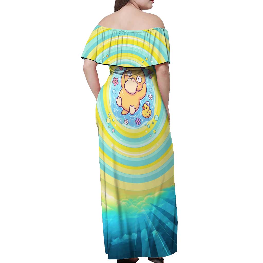 Psyduck Off Shoulder Maxi Dress Vibrant Kawaii Splash Art