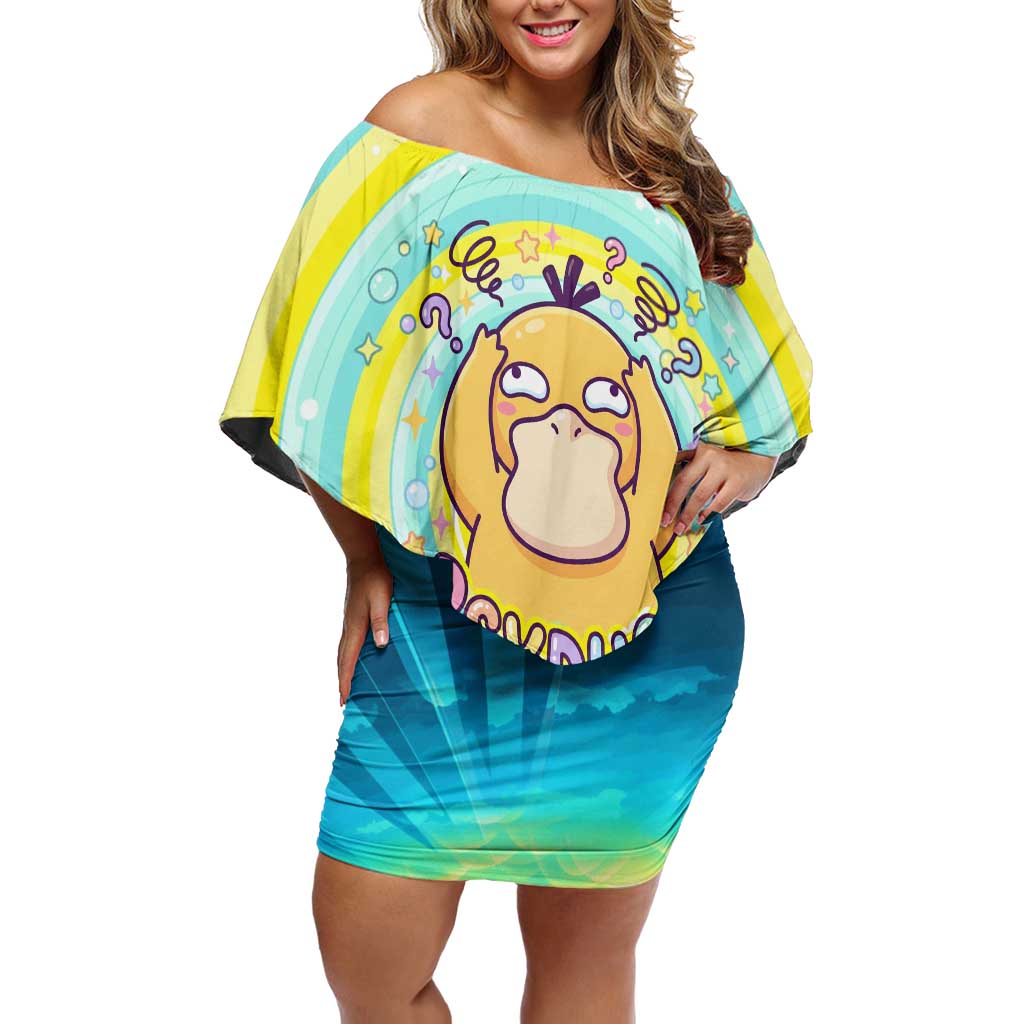 Psyduck Off Shoulder Short Dress Vibrant Kawaii Splash Art