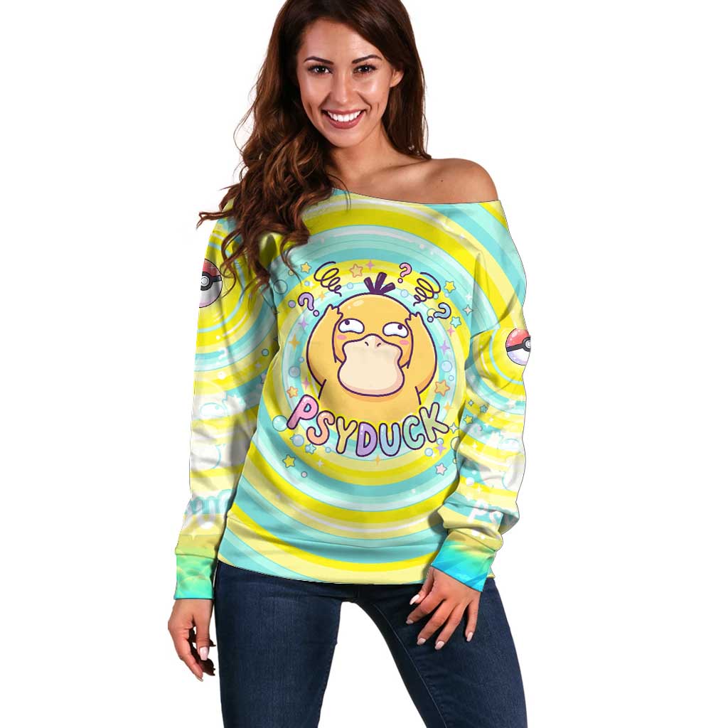 Psyduck Off Shoulder Sweater Vibrant Kawaii Splash Art