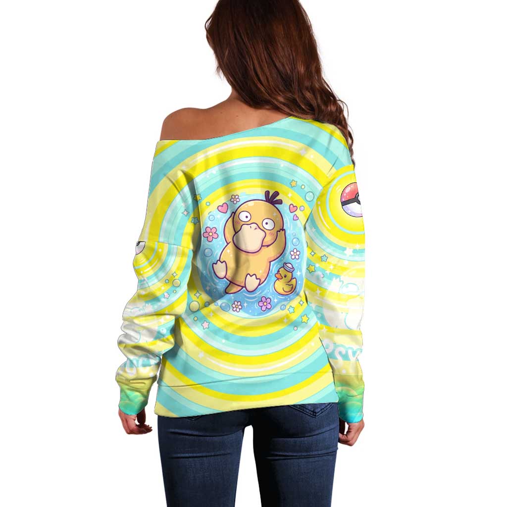 Psyduck Off Shoulder Sweater Vibrant Kawaii Splash Art