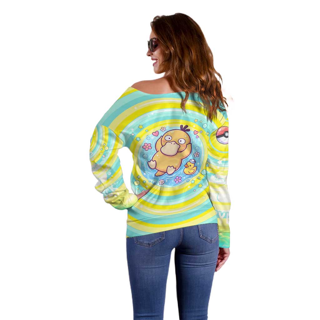 Psyduck Off Shoulder Sweater Vibrant Kawaii Splash Art