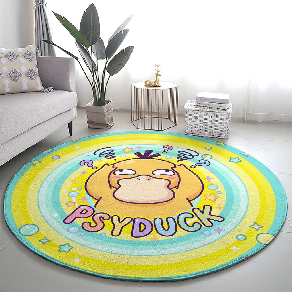 Psyduck Round Carpet Vibrant Kawaii Splash Art