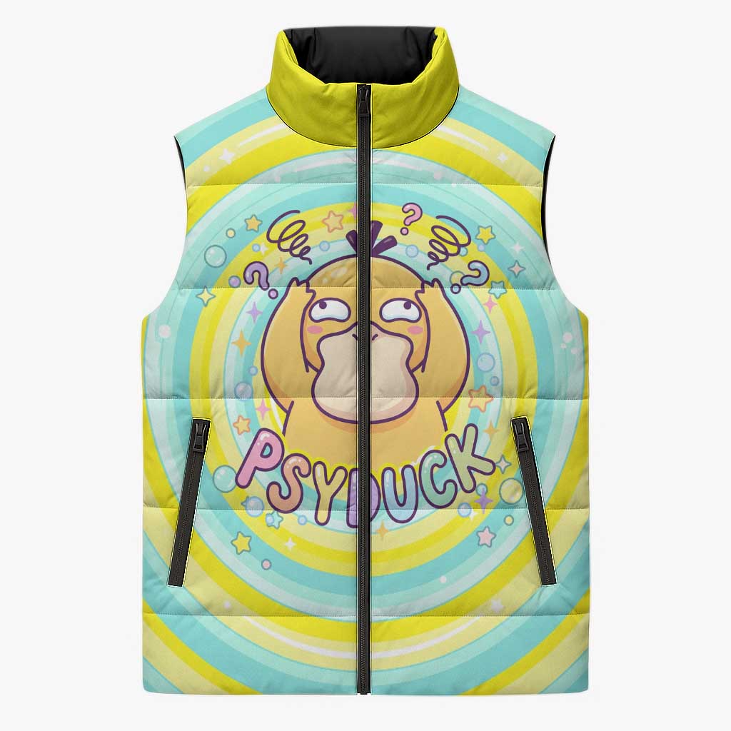 Psyduck Sleeveless Puffer Jacket Vibrant Kawaii Splash Art
