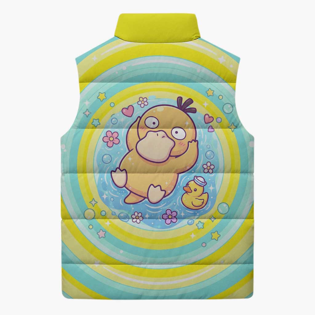 Psyduck Sleeveless Puffer Jacket Vibrant Kawaii Splash Art
