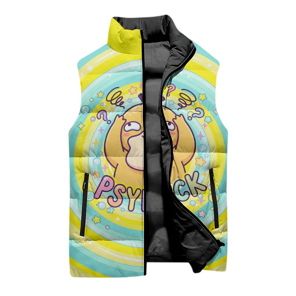 Psyduck Sleeveless Puffer Jacket Vibrant Kawaii Splash Art