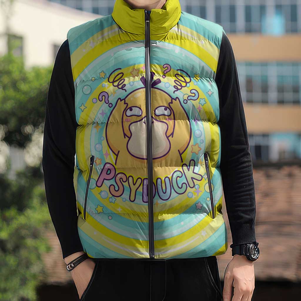 Psyduck Sleeveless Puffer Jacket Vibrant Kawaii Splash Art