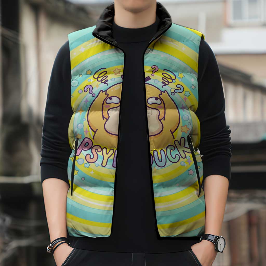 Psyduck Sleeveless Puffer Jacket Vibrant Kawaii Splash Art