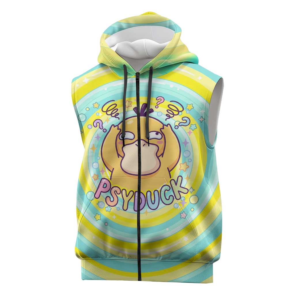 Psyduck Sleeveless Zip Hoodie Vibrant Kawaii Splash Art