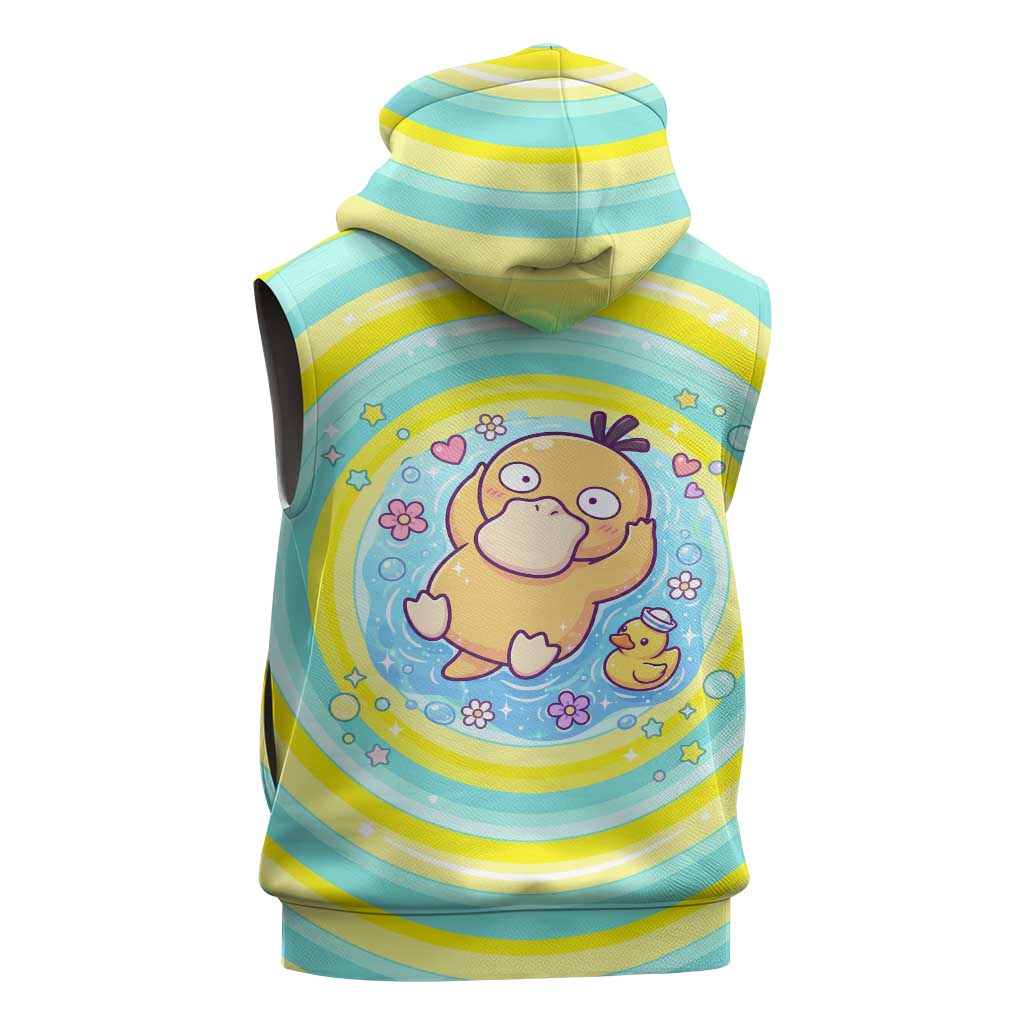 Psyduck Sleeveless Zip Hoodie Vibrant Kawaii Splash Art