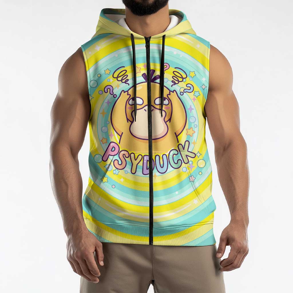 Psyduck Sleeveless Zip Hoodie Vibrant Kawaii Splash Art