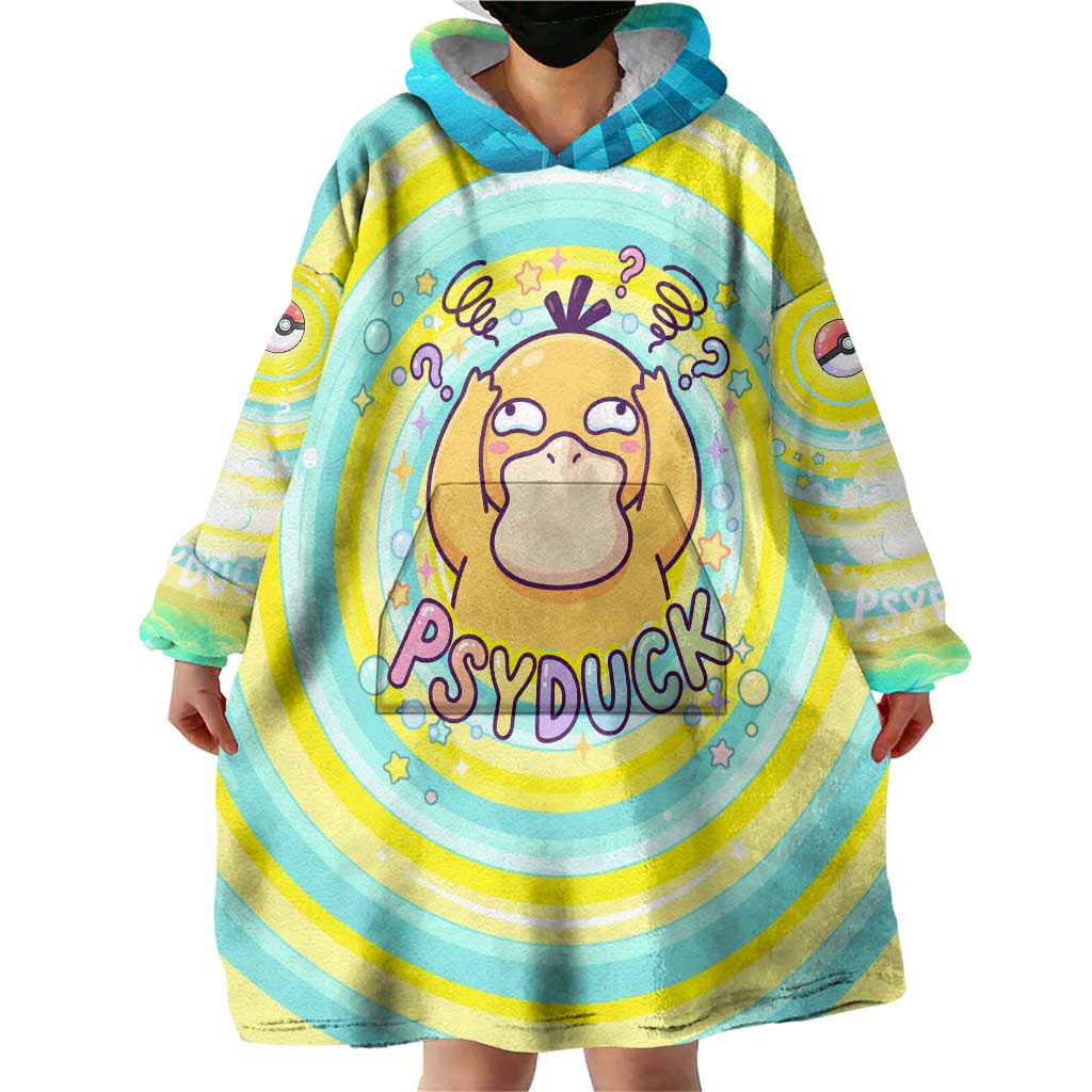 Psyduck Wearable Blanket Hoodie Vibrant Kawaii Splash Art